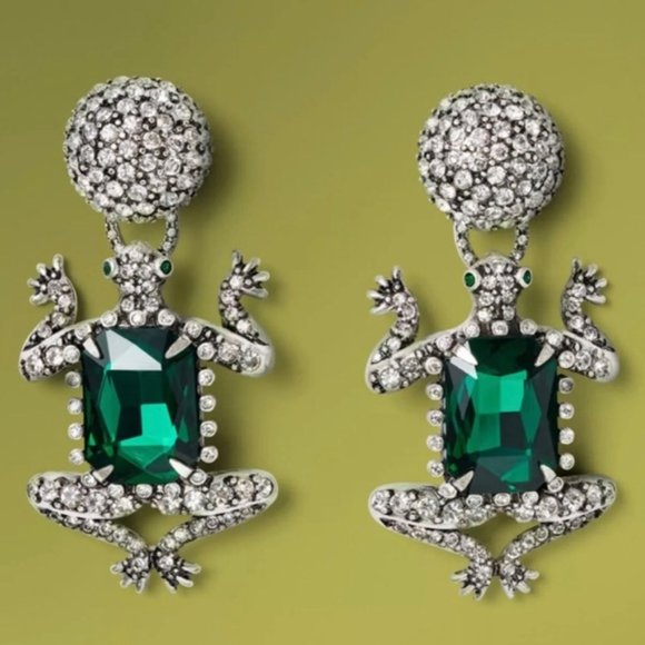 COPY - Iris Apfel x H&M HM Rhinestone Embellished Green Stone Frog Clip On Earr… - Picture 5 of 6